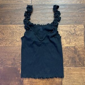 black tank top with ruffled sleeves